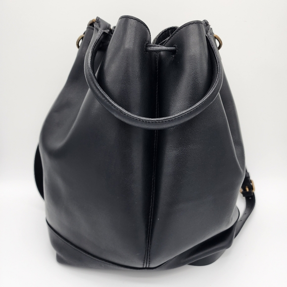 MADEWELL Lafayette Leather Bucket Drawstring Bag Black Large Carryall - Picture 7 of 16